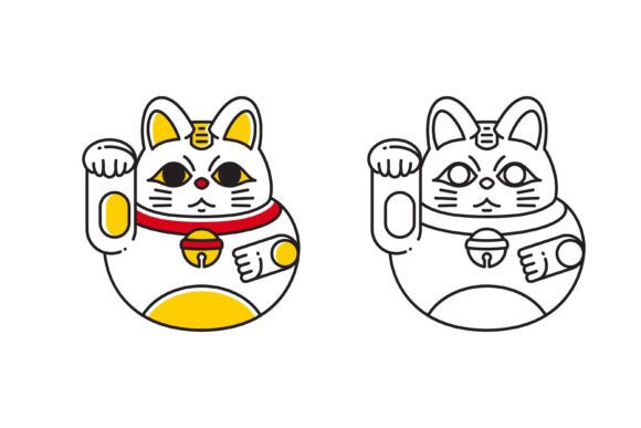 Reviewing the Lucky Cat Symbol Icon in Chinese for Embroidery